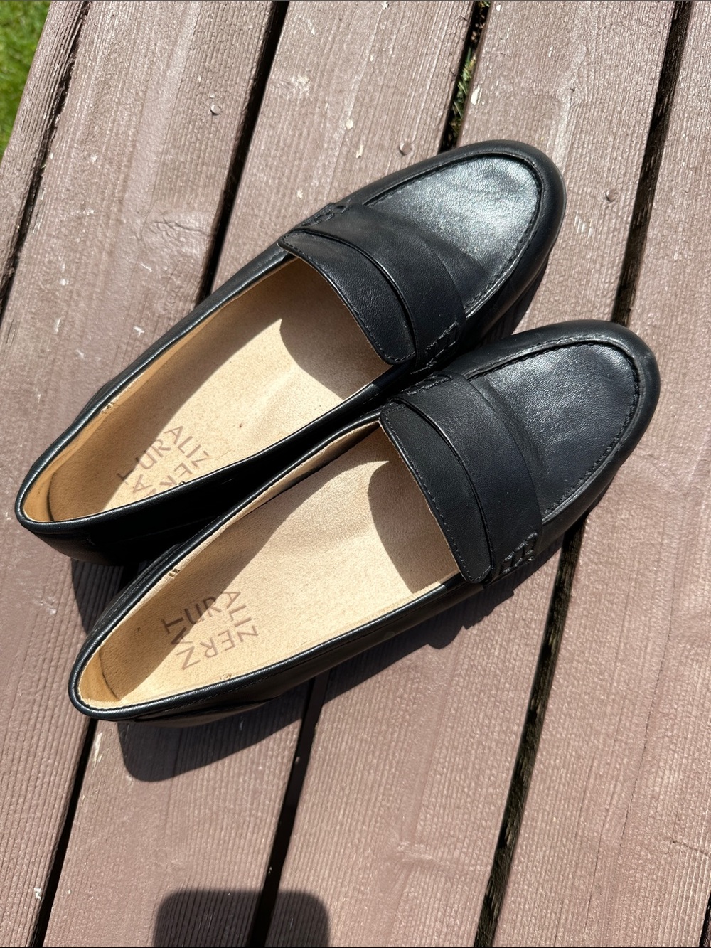 Naturalizer Black Leather Penny Loafers for Women